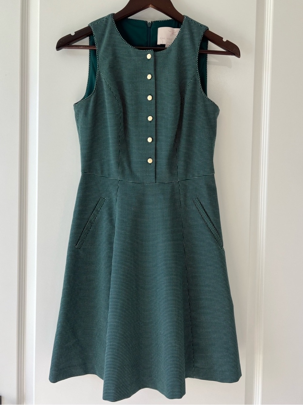 Gal Meets Glam Green White Polka Dot Pockets Fit Flare Mini A Line Meg Dress 0